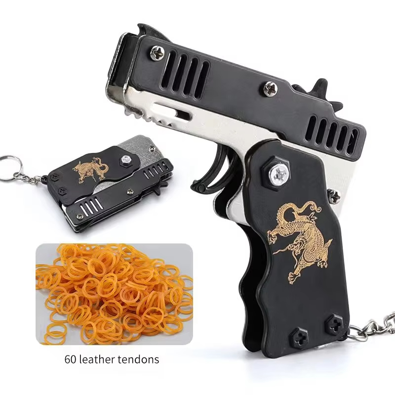 Home Security Gun - ミニゴムバンドガンキーホルダー – 男の子向け折りたたみ式フィジェットトイ、楽しい屋外パーティーの記念品＆ストレス解消ギフト