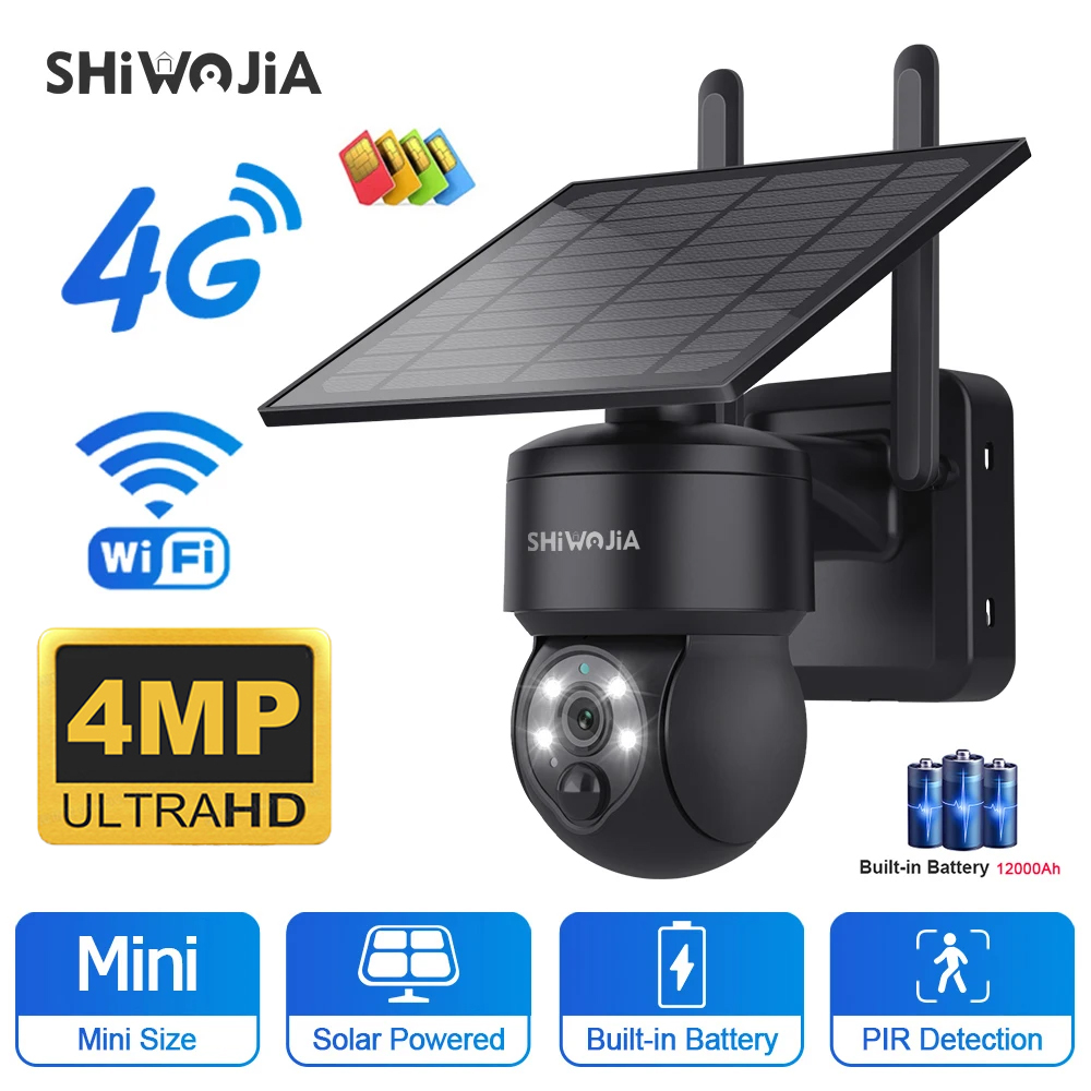 Home Security Panel - SHIWOJIA WIFI ワイヤレス PTZ ソーラーカメラ 4G