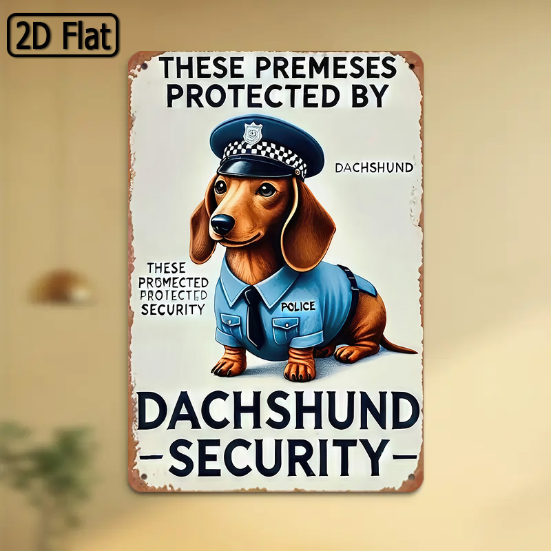 Home Yard Security - 2Dフラット、[2Dフラット] 1ピースの楽しいダックスフントセキュリティサイン - 犬のアートパターンが描かれた金属製犬警告サイン、ユーモラスなペットをテーマにした抑止サイン、家の庭、屋外/ダックスフント愛好家の装飾に最適（8x12インチ/20X30cm）、2Dフラット、ハロウィン/クリスマスデコレーション