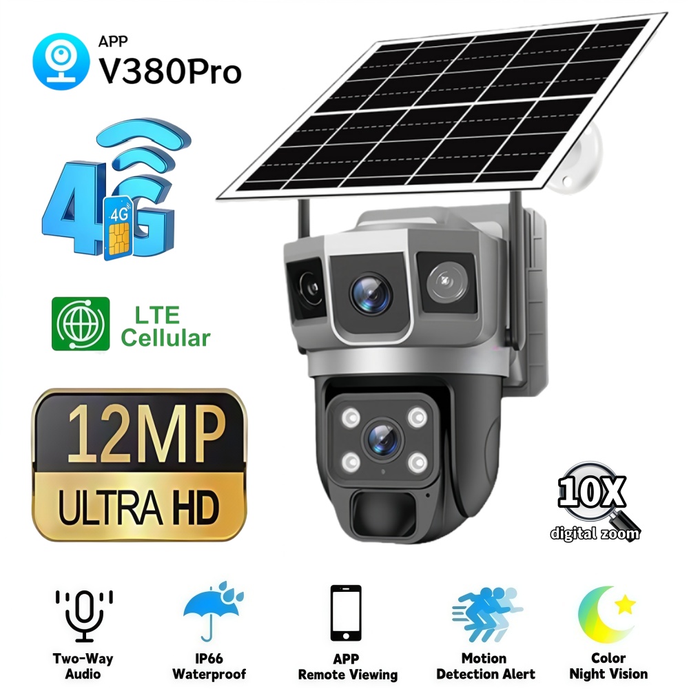 Alarm Siren Outdoor - 4G カメラ屋外ソーラー監視カメラ 12MP HD 3 スクリーンホームモニター