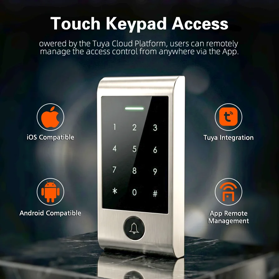 Home Security Door Lock - 高度なWIFIリモートコントロールタッチキーパッドアクセスシステム、ドアベルボタン付き、防水、Tuyaと互換性あり、ホームセキュリティ用
