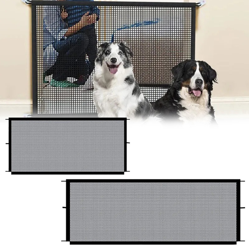 Home Security Fence - ペット犬フェンス 4 フック付きペット隔離ネット新しい折りたたみ通気性メッシュフェンス穴あけ不要保護バリア犬の安全