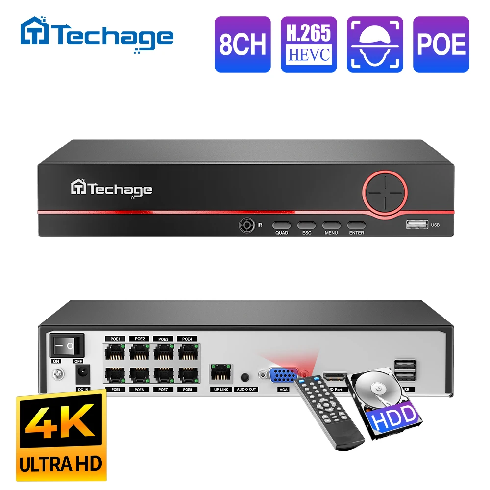 Home Security With Cameras - Techage H.265 8CH PoEネットワークビデオレコーダー 4MP 5MP