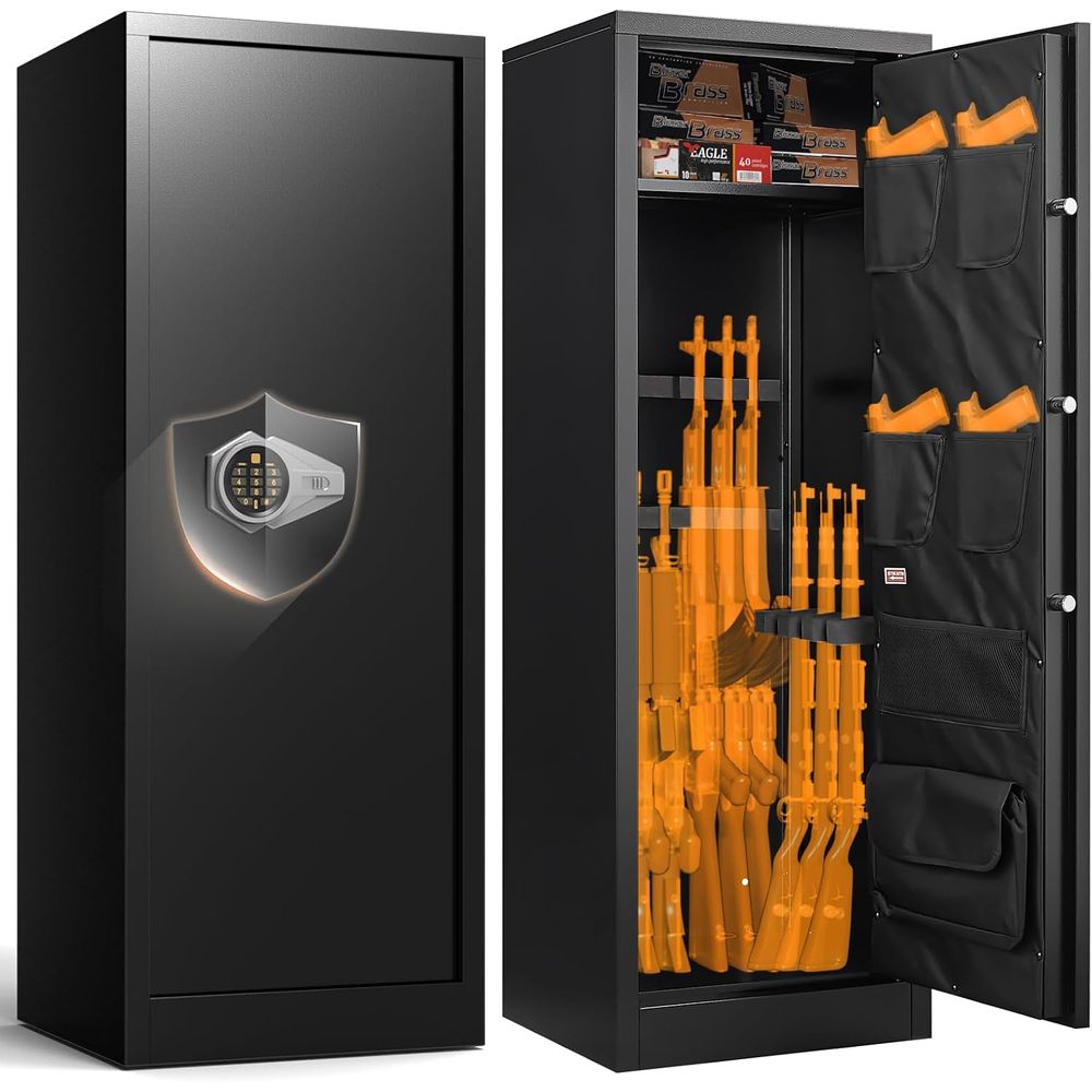 Home Security Gun - 10～12ゲージのショットガン、クイックアクセス式金庫、ホームセキュリティ、大口径ライフルとピストル、デュアルアラーム式ガンキャビネット、長銃用