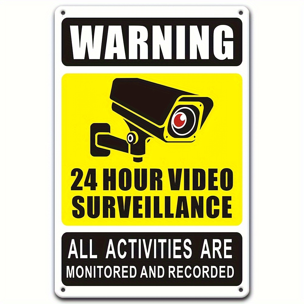 Home Security With Cameras - 24時間365日ビデオ監視警告標識 - セキュリティカメラのアイコンが付いた耐久性のある鉄製金属、自宅、寝室用の屋外壁装飾。