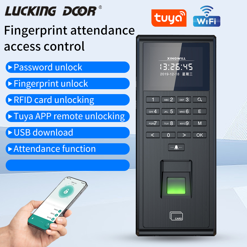 Home Security Door Lock - Tuya-インテリジェント生体認証指紋認証システム,時間監視システム,1000ユーザー,wifi,wg26,アクセス制御,リーダーアプリケーション,リモートコントロール