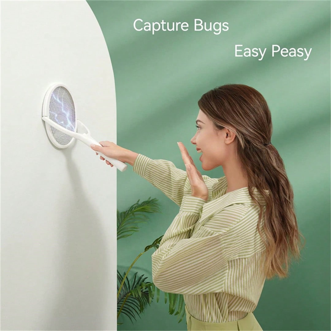 Home Security Fence - 6-in-1蚊取りラケット、LEDライト付きハンドヘルド蚊よけライトラケット、電動ハエたたきラケット、屋内用回転ヘッド、強力な蚊取りライトと3層安全ネット付き、家庭、寝室、キッチン、パティオ用