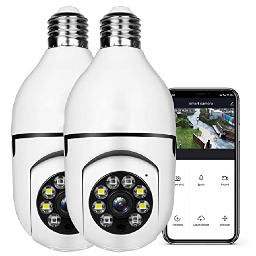 Home Security With Cameras - 電球型1080PセキュリティワイヤレスカメラWifiスマートホーム監視用、E27電球ソケットに差し込むタイプ、スポットライトアラーム機能付き
