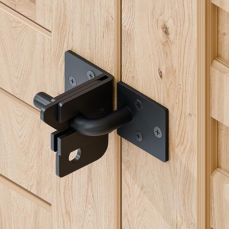 Home Security Fence - 右側開き自動セルフロック式木製フェンス用ドアロック、重力レバー式フェンスドア用ドアロック、ブラックトラック幅40mm