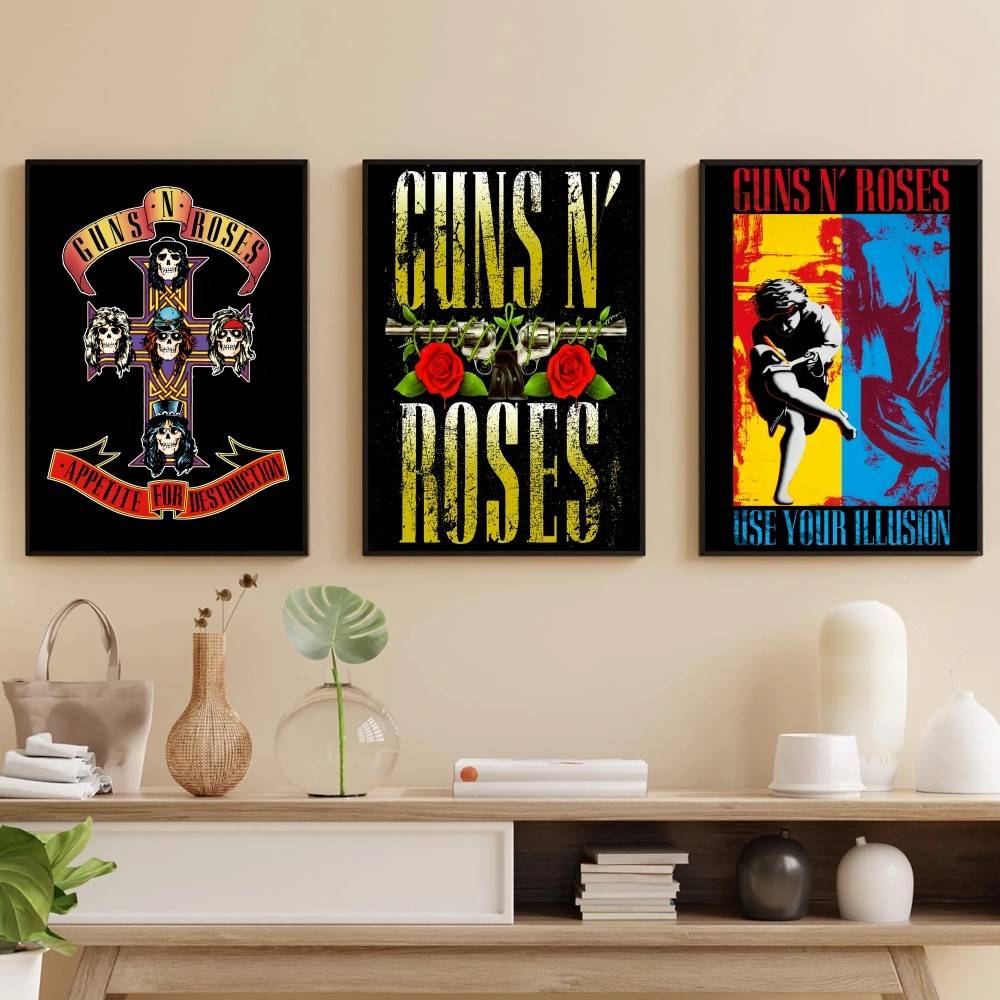Home Security Gun - G-Guns ロックバンド N R-Roses ポスター 自己粘着アート