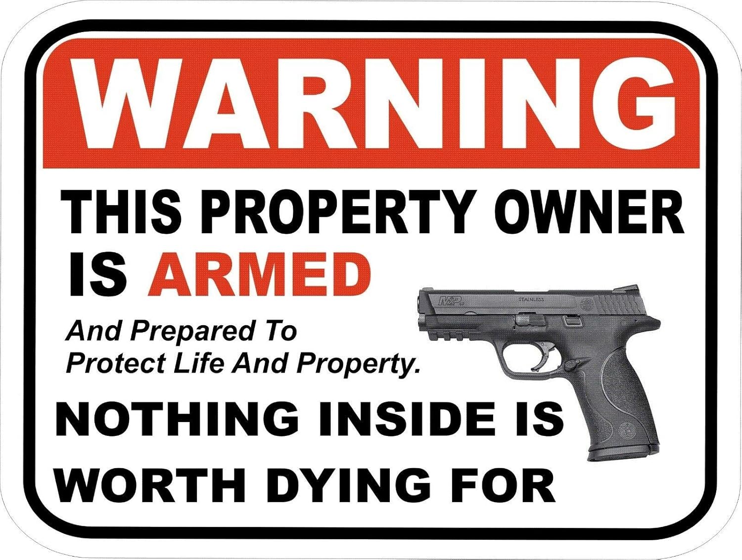 Home Security Gun - Eeypy ガンピストル警告サイン ホームビジネス アルミニウムセキュリティサイン バスルーム用ブリキサイン 8x12インチサイン