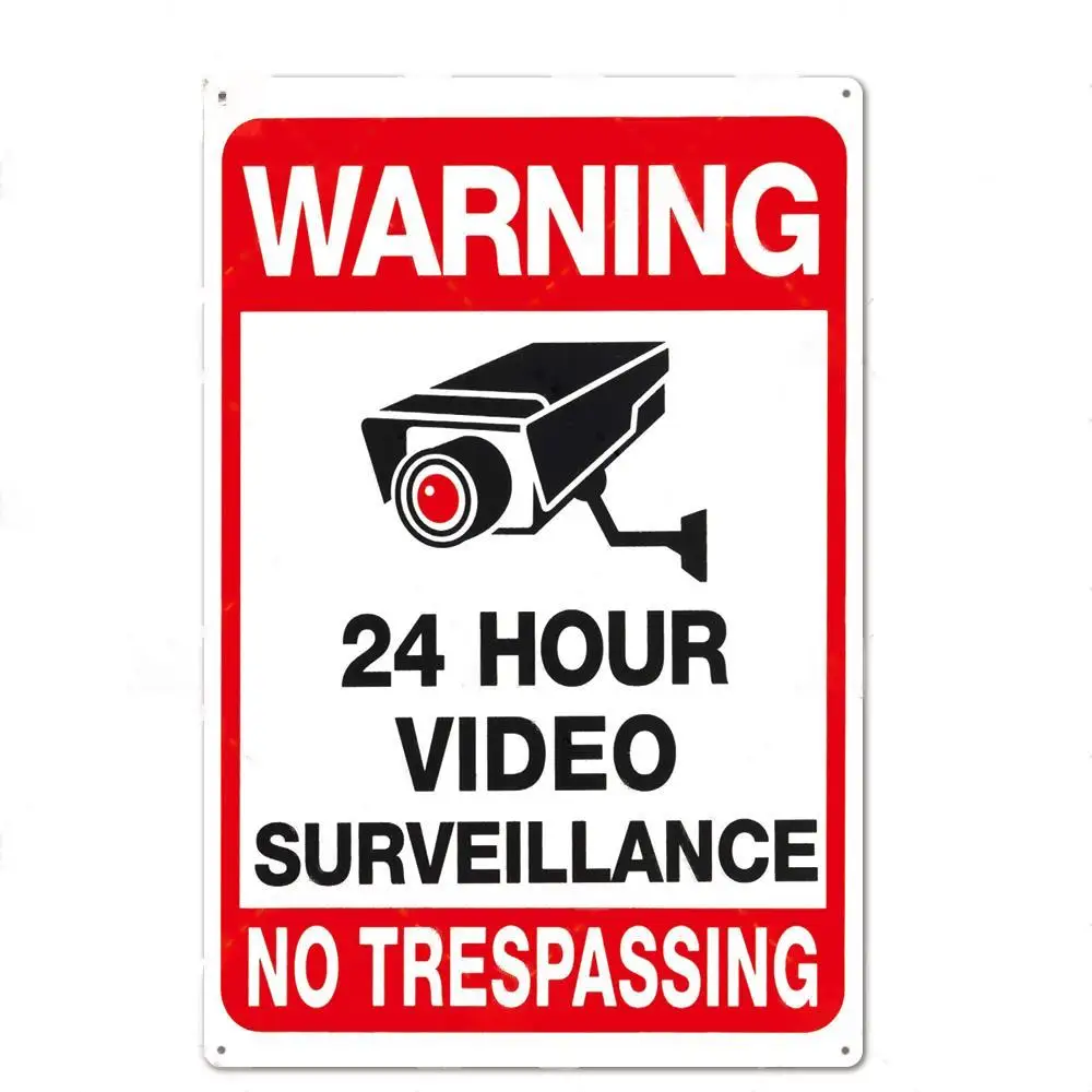 私有地 無断立ち入り禁止 24時間ビデオ監視 金属製ブリキ看 - Home Yard Security のレビューと価格