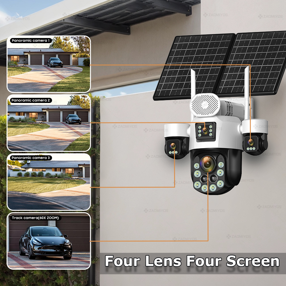 4レンズ屋外360度カメラ °   監視用ソーラーカメラ 2 - Alarm Siren Outdoor のレビューと価格