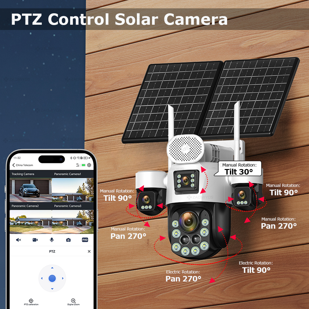 4レンズ屋外360度カメラ °   監視用ソーラーカメラ 2 - Alarm Siren Outdoor のレビューと価格