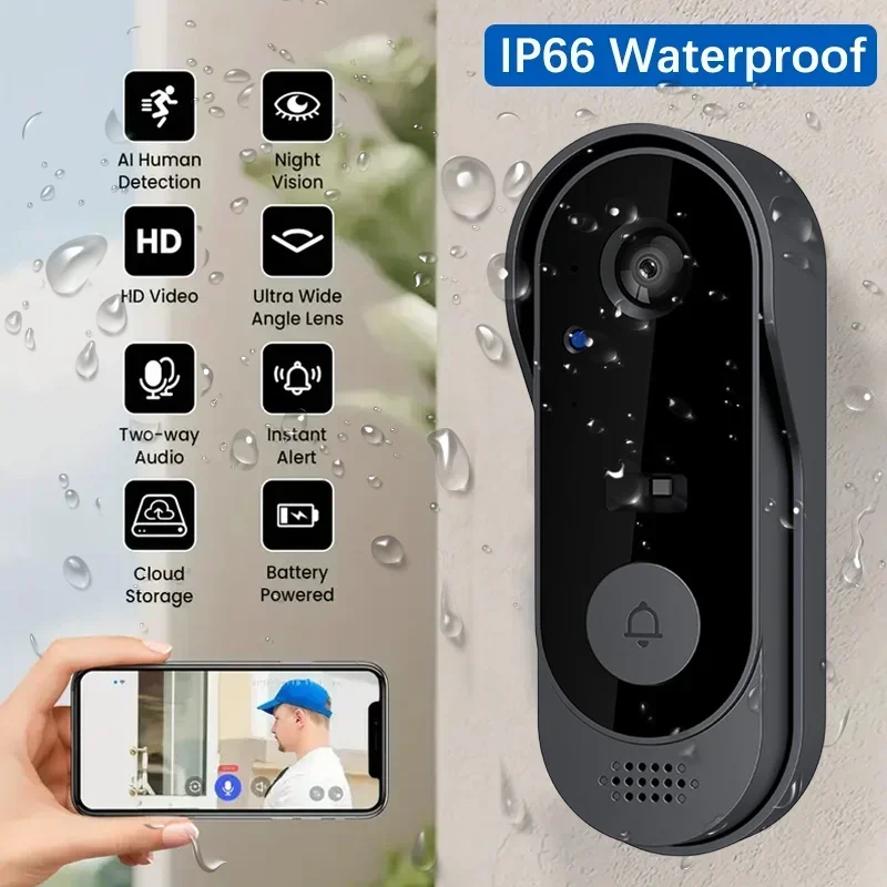 ビデオHDワイヤレス防水ドアベルカメラ、ナイトビジョン＆音声 - Home Security Video Systems のレビューと価格