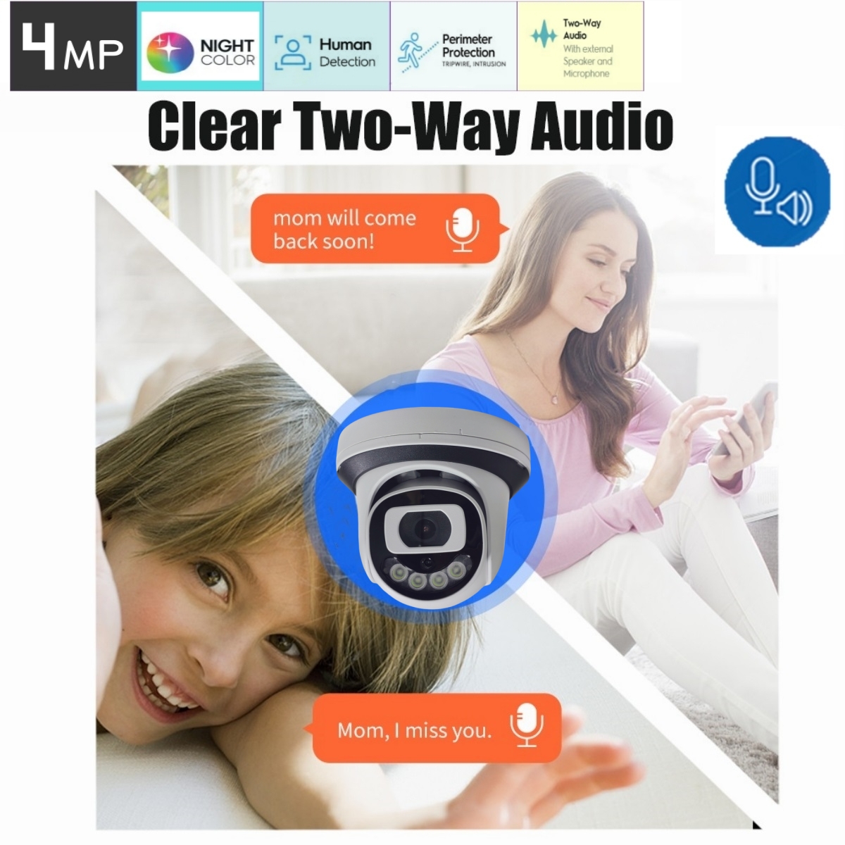 4MP WiFi セキュリティカメラ 屋内ドーム型ワイヤレス - Home Security Video Systems のレビューと価格