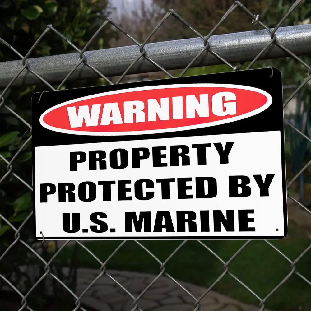 警告：米国海兵隊によって保護されている物件 金属製ブリキ看板 - Home Yard Security のレビューと価格