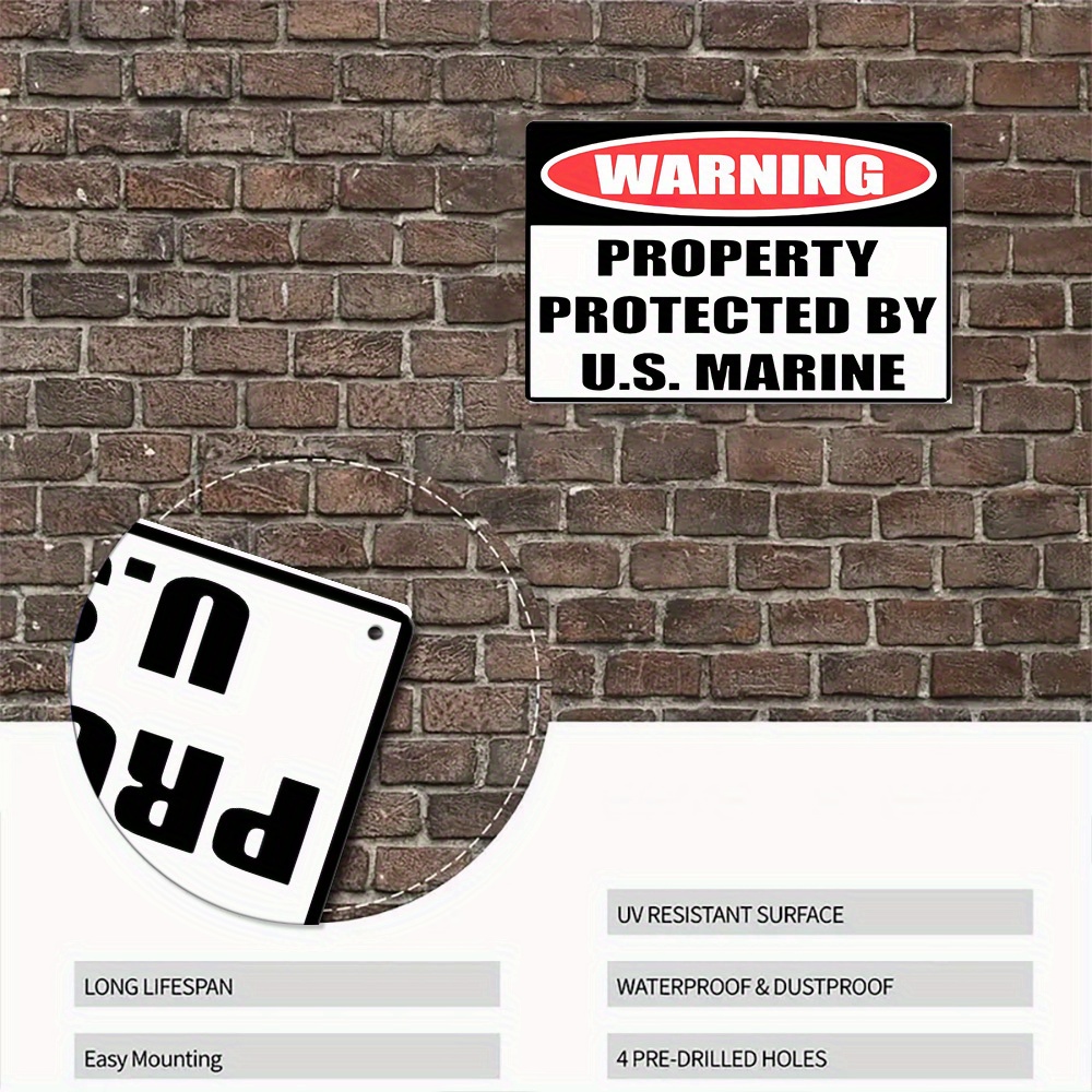 警告：米国海兵隊によって保護されている物件 金属製ブリキ看板 - Home Yard Security のレビューと価格