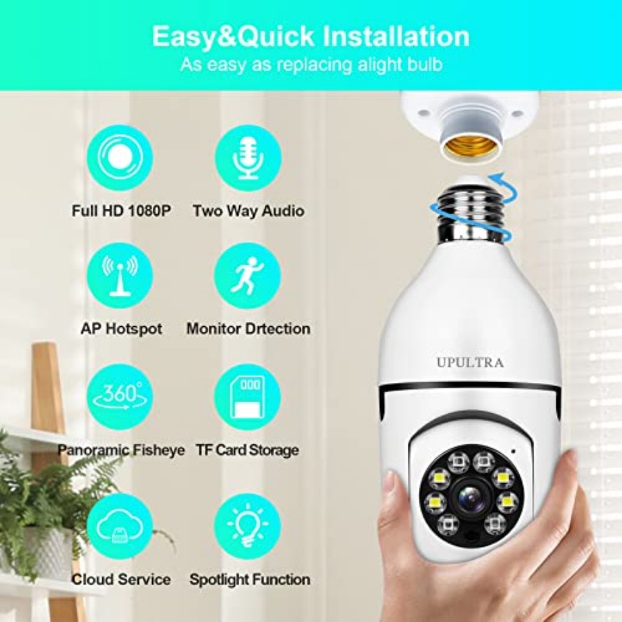 電球型1080PセキュリティワイヤレスカメラWifiスマート - Home Security With Cameras のレビューと価格