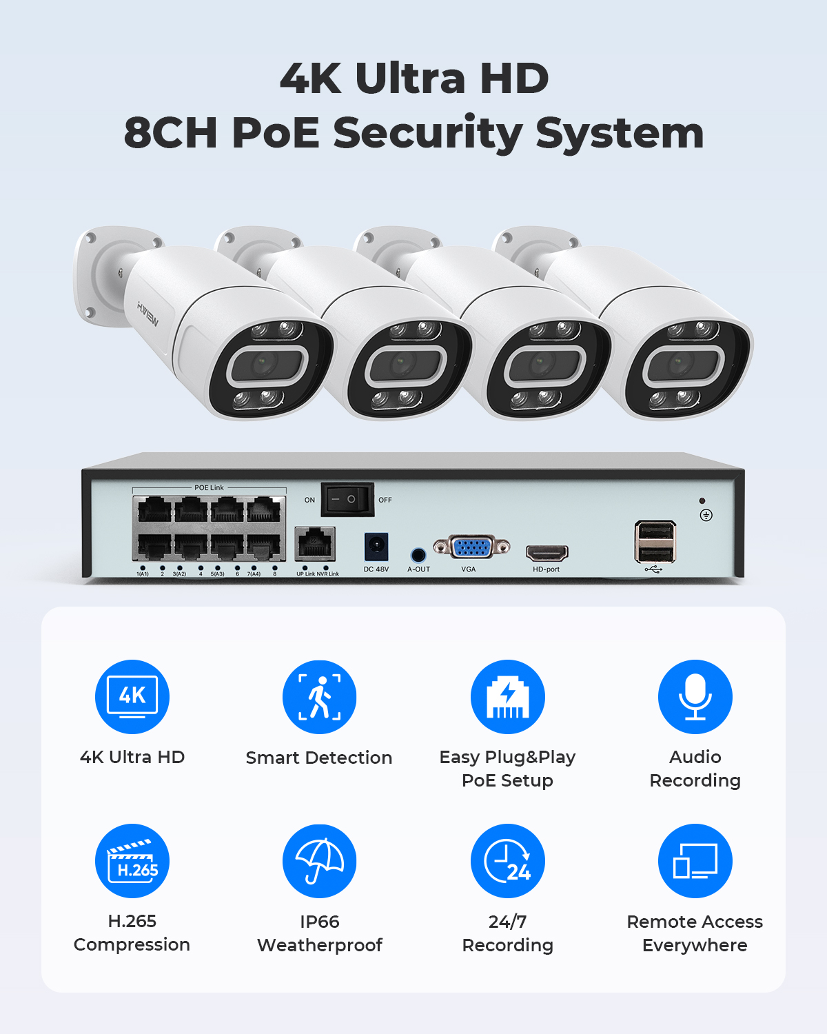 H.View 4K 5Mp 8Mp PoE CCTVセキュリ - Home Security Video Systems のレビューと価格