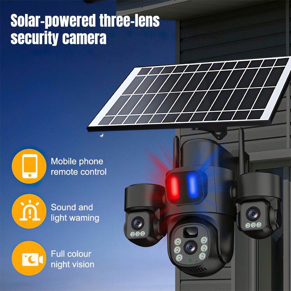 ソーラーWiFi PTZカメラ 屋外トリプルレンズ 3画面  - Home Security Panel のレビューと価格