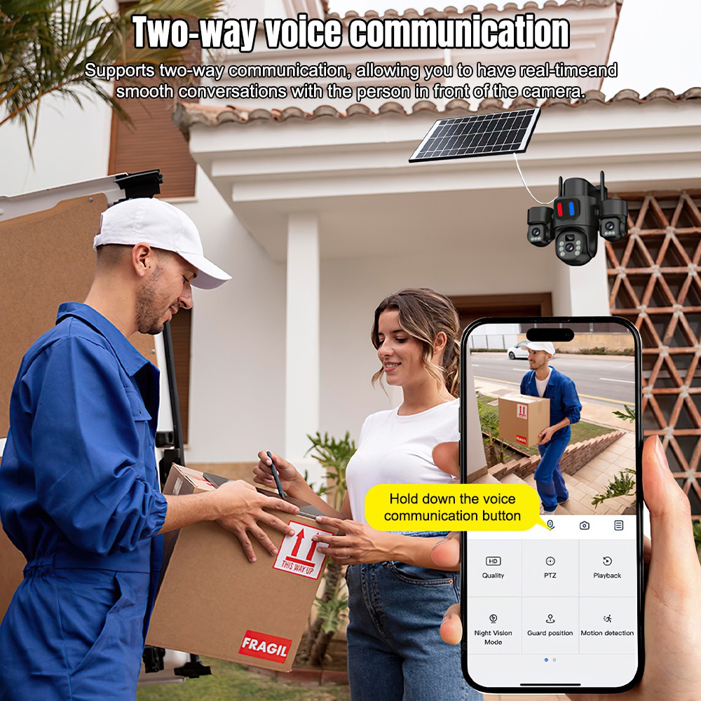 ソーラーWiFi PTZカメラ 屋外トリプルレンズ 3画面  - Home Security Panel のレビューと価格