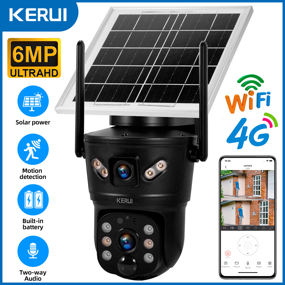 ワイヤーは不要です！ KERUI 6MPソーラーカメラ 4G - Home Security Panel のレビューと価格